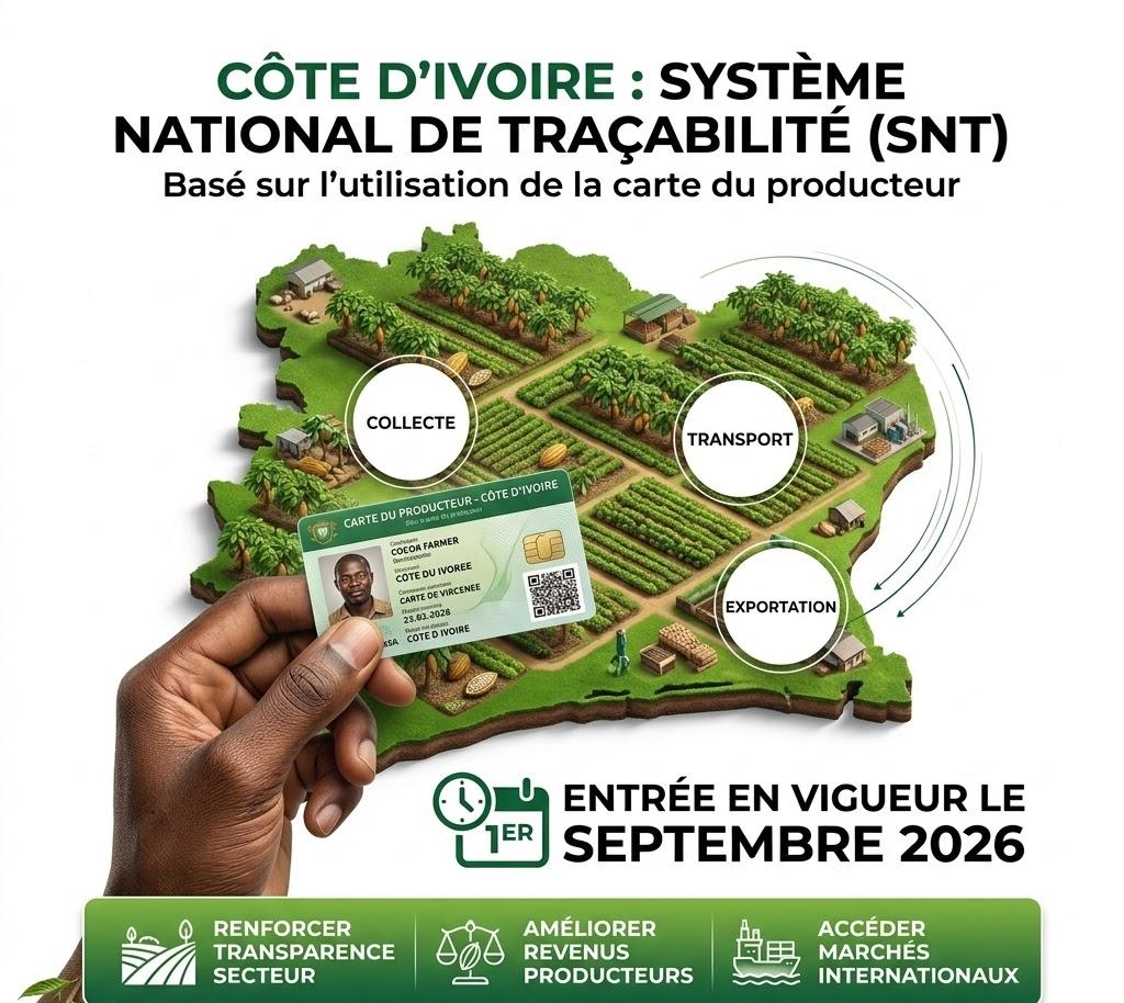 CÔTE D'IVOIRE - LE CONSEIL DU CAFÉ‑CACAO ANNONCE LA MISE EN SERVICE DU SYSTÈME NATIONAL DE TRAÇABILITÉ LE 1ER SEPTEMBRE 2026.